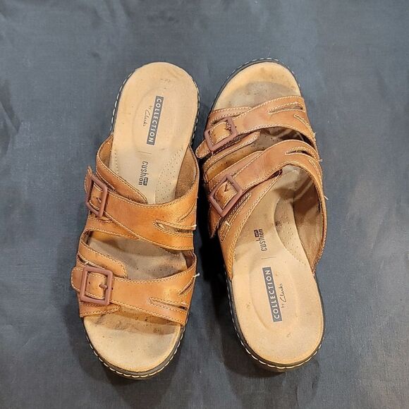 COLLECTION BY CLARKS WOMEN'S LEATHER WEDGES SANDALS - Picture 5 of 14